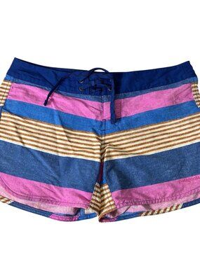 Patagonia Wavefarer 5" Boardshorts Fitz Stripe Superior Blue Pink Sz 4 VSCO